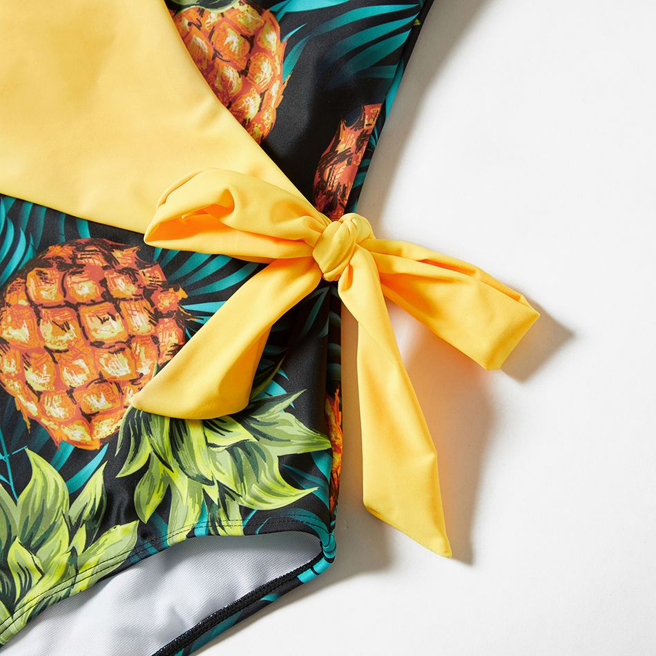 Pineapple Fruit Series Family Matching Swimsuits(One-piece V-neck Swimsuits for Mom and Girl ; Swim Trunks for Dad and Boy ) Yellow big image 6