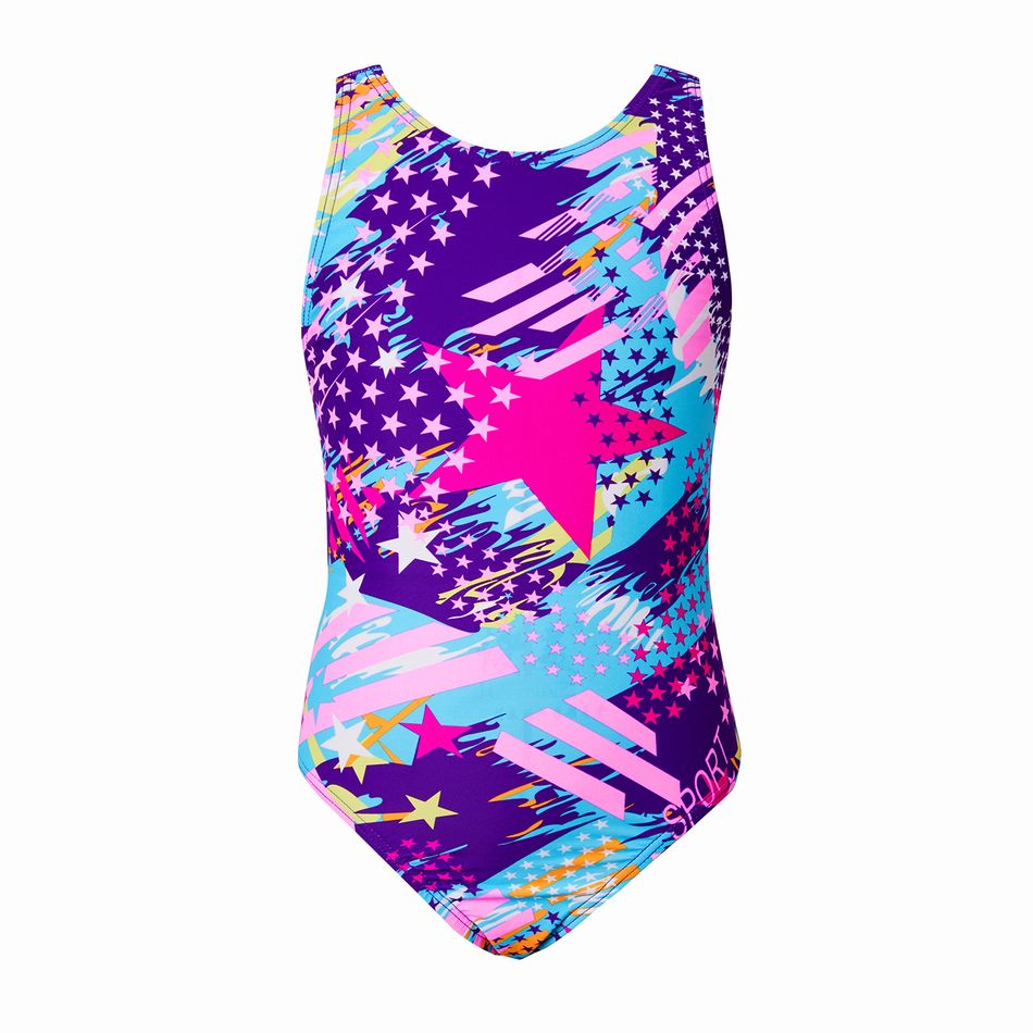 Colorful Stars Print One-piece Swimsuit for Kids Purple