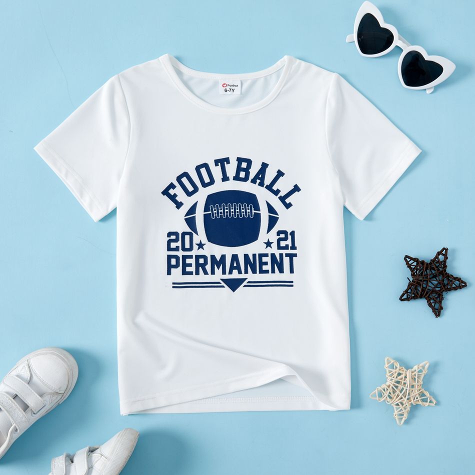 Trendy Kid Boy Letter Football Number Print Casual White T-shirt White