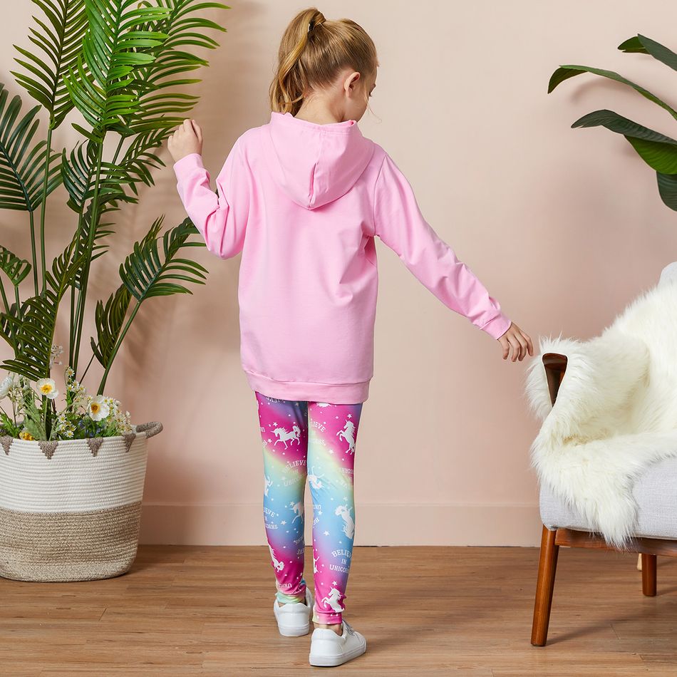 Kid Girl Unicorn Hoodie and Leggings Set Pink big image 7