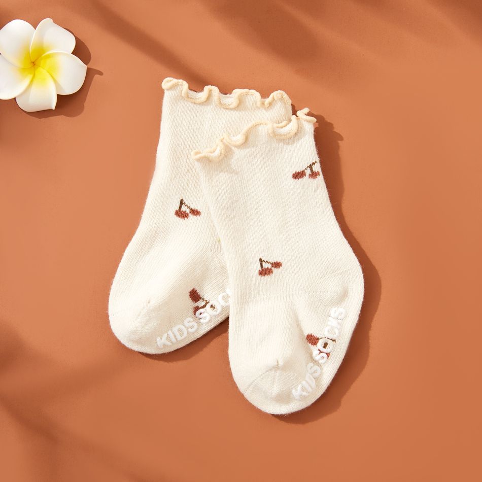Baby / Toddler Flounced Floral Middle Socks Beige