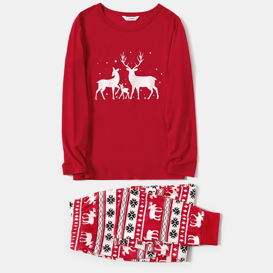 Christmas Family Reindeer Print Matching Pajamas Sets (Flame Resistant) Red big image 2