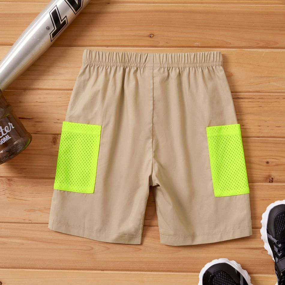 Color Block Mesh Pocket Sporty Shorts for Toddlers / Kids Khaki