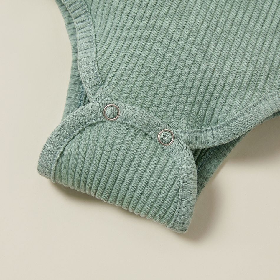 Ribbed Solid Sleeveless Baby Romper Green big image 4