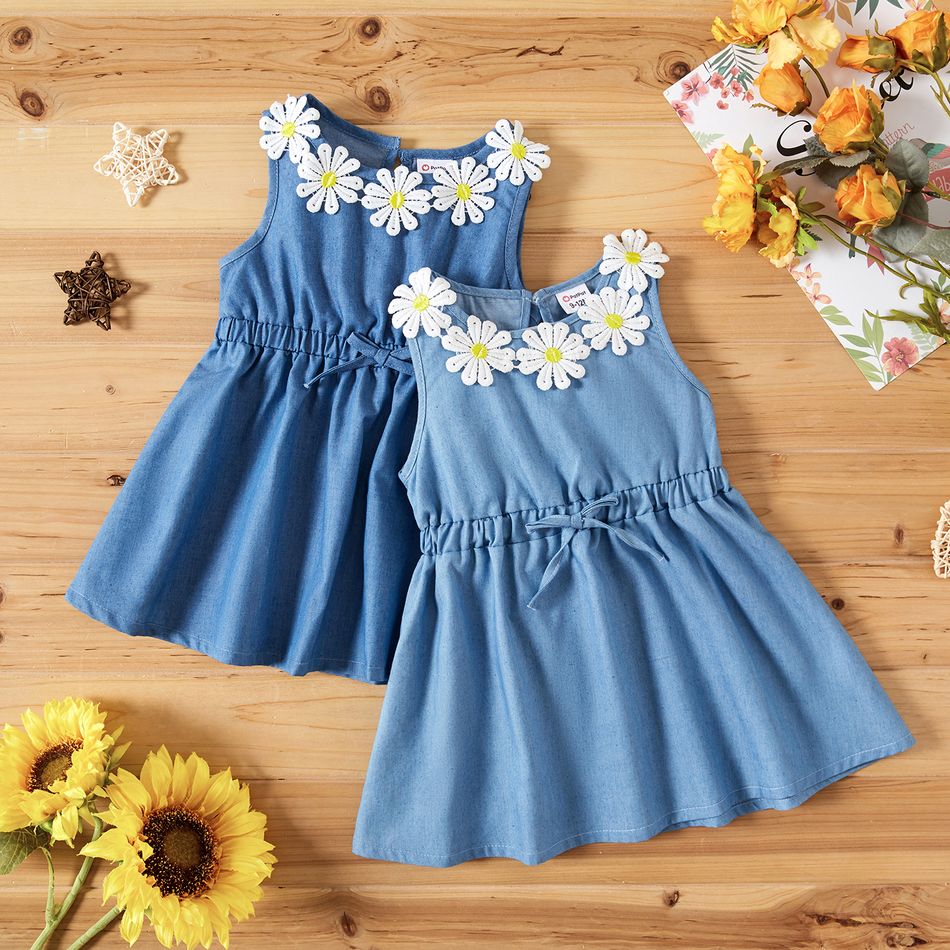 Baby / Toddler Girl Sunflower Decor Denim Sleeveless Dress Royal Blue big image 6