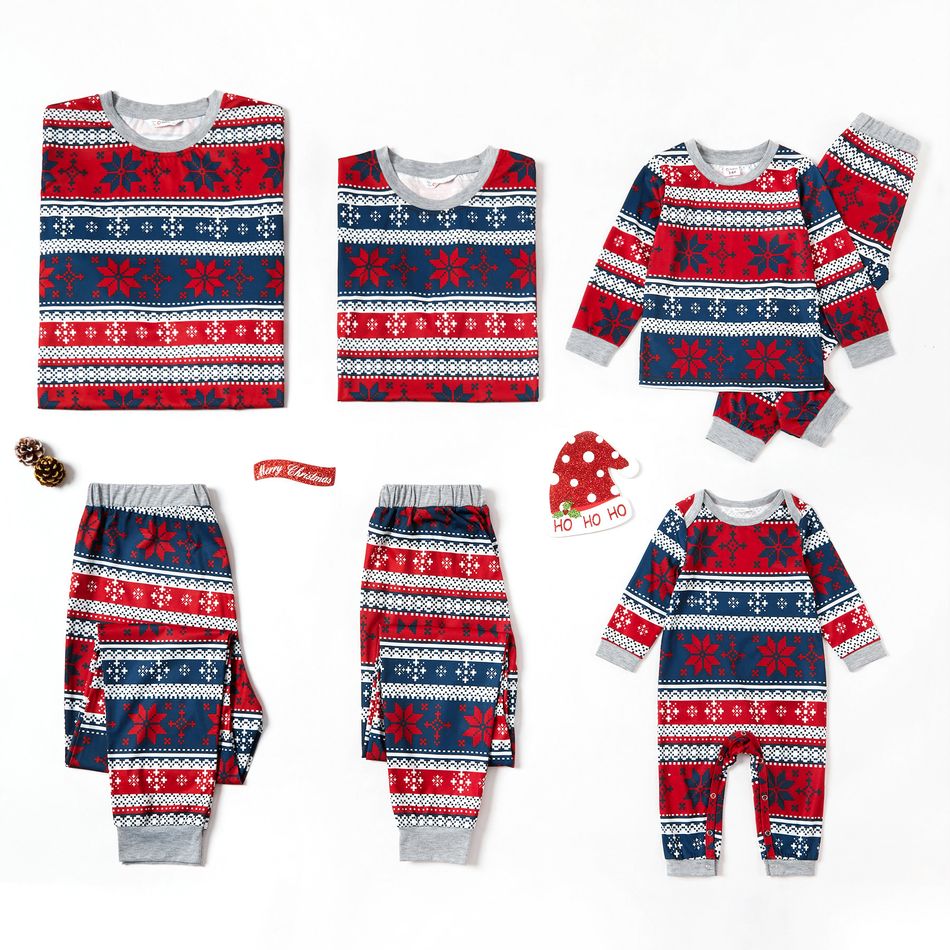 Family Matching  Snowflake Patterned Christmas Pajamas Sets (Flame Resistant) Color block