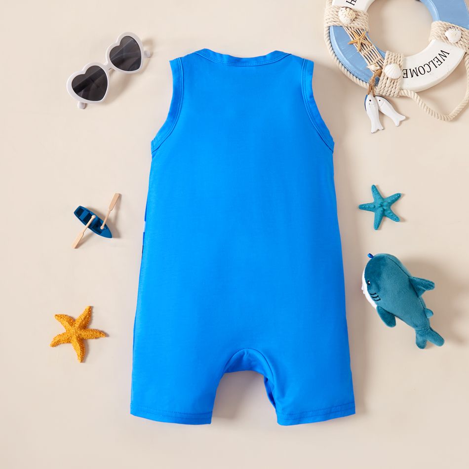 1pc baby boy Sleeveless Ocean Pattern Stylish  Jumpsuit Blue big image 2
