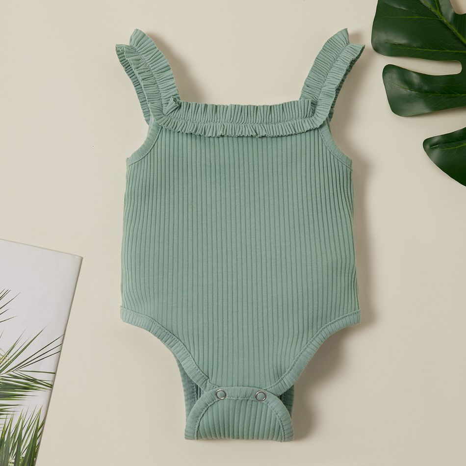 Ribbed Solid Sleeveless Baby Romper Green