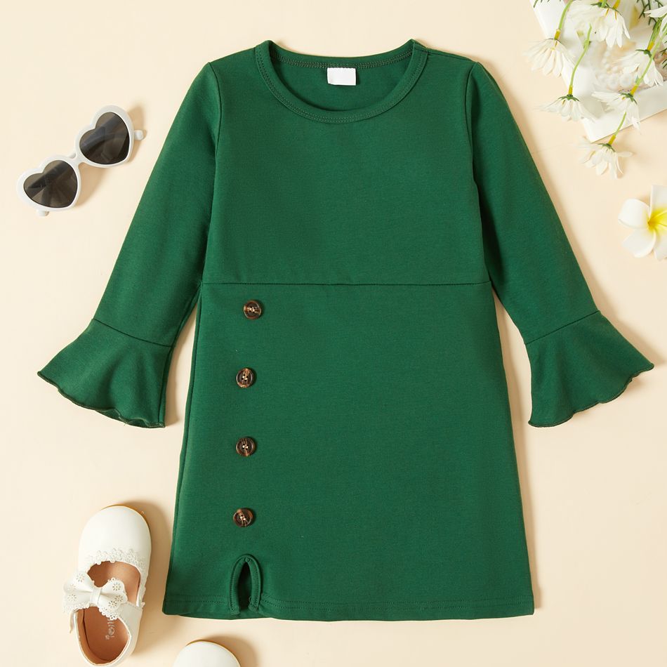 Baby / Toddler Elegant Flare-sleeve Solid Dress Green