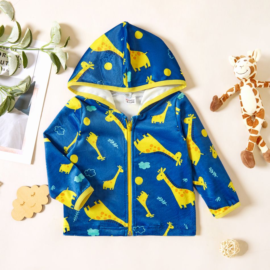 Baby Girl/Boy Flannel Animal Allover Print Zipper Hooded Long-sleeve Coat Jacket Dark Blue