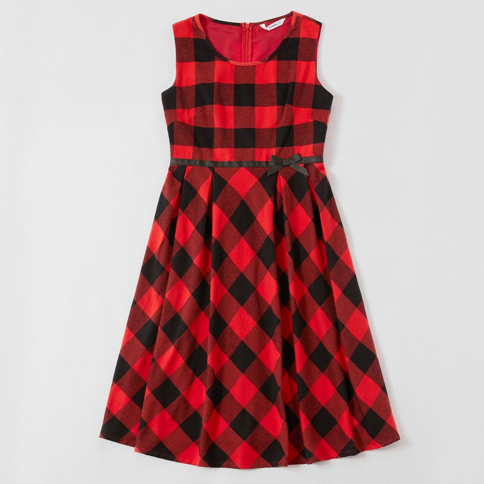 Mosaic Family Matching Cotton Christmas Sets(Bowknot Tank Dresses - Plaid Button Front Shirts- Rompers) Red big image 3