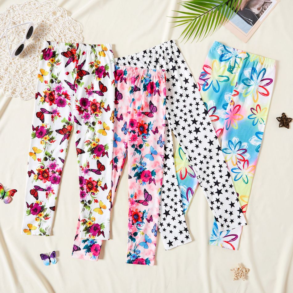 Kid Girl Print Milk Silk Floral and Butterfly Leggings White big image 6