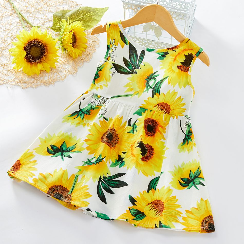 Baby / Toddler Girl Sunflower Print Bowknot Sleeveless Dress White