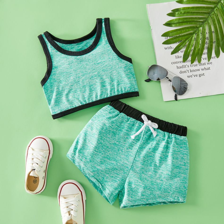 2-piece Baby / Toddler Sporty Solid Camisole and Shorts Set Mint Green