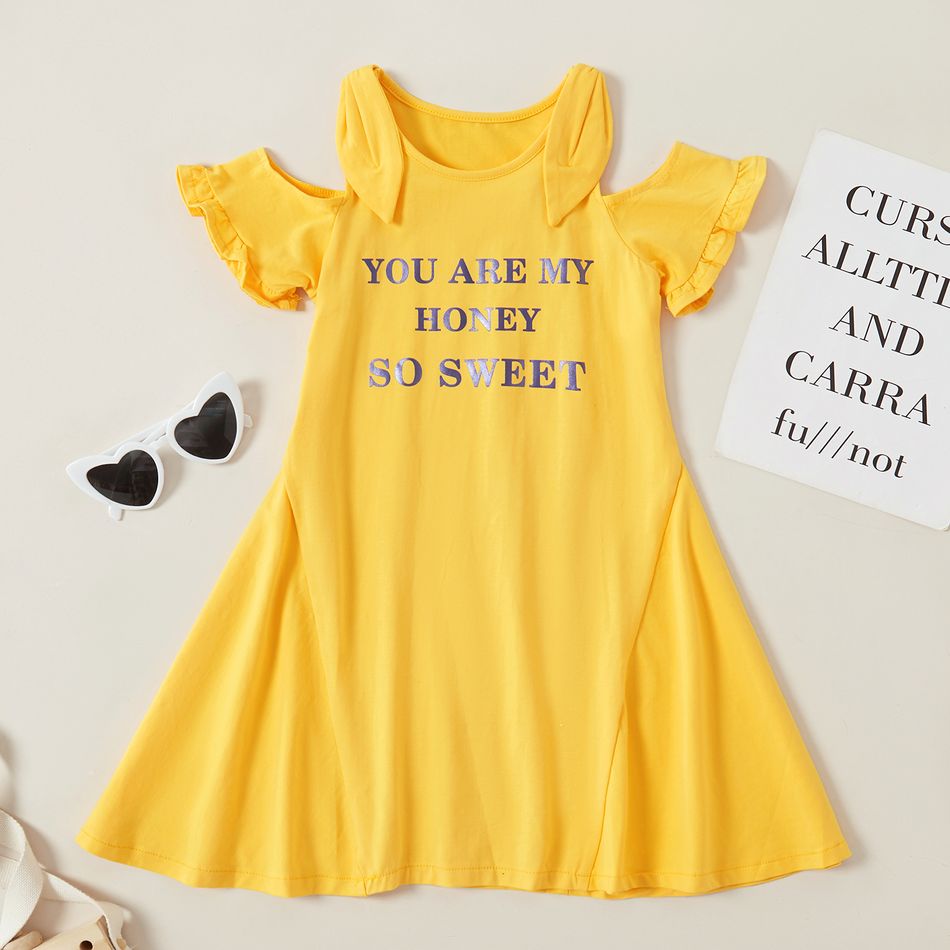 1 pc Kid Girl Short-sleeve Cotton Sports A Dress Yellow