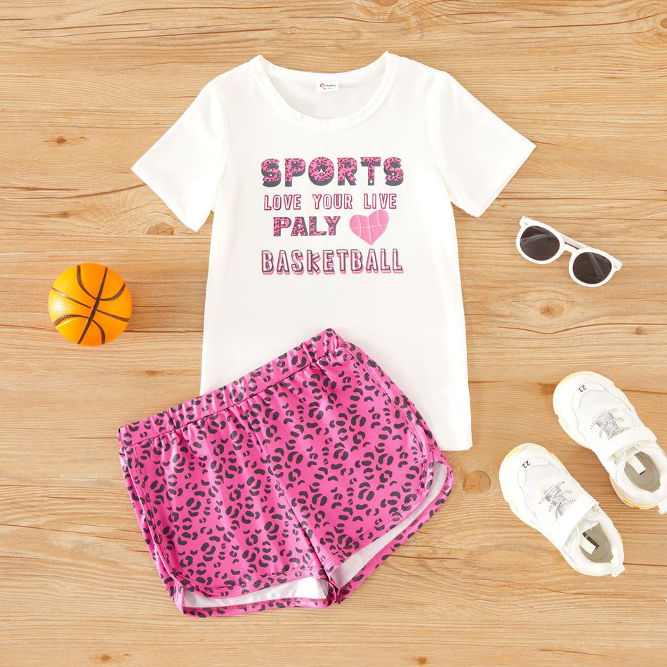 Fashionable Kid Girl Leopard Letter Sports Suits White