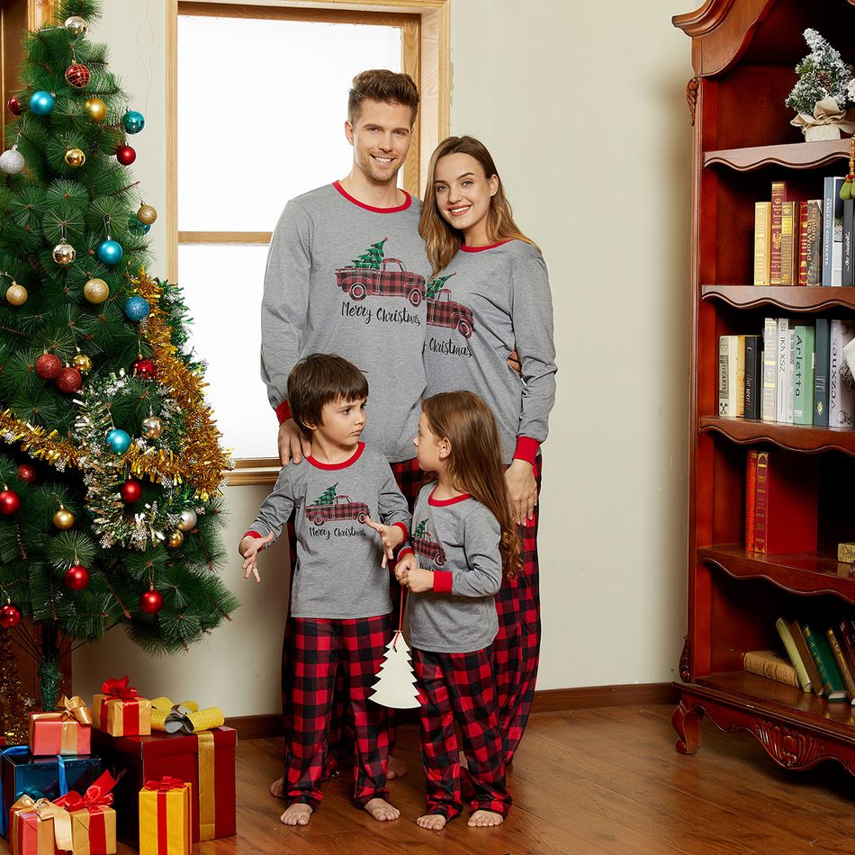 Pickup Trucks with Tree Christmas Family Matching Pajamas Sets(Flame Resistant) Grey