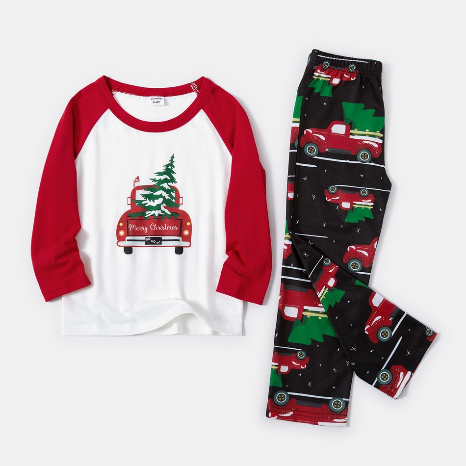 Family Matching Red Car Carrying Christmas Tree Pajamas Sets (Flame resistant) Red/White big image 4