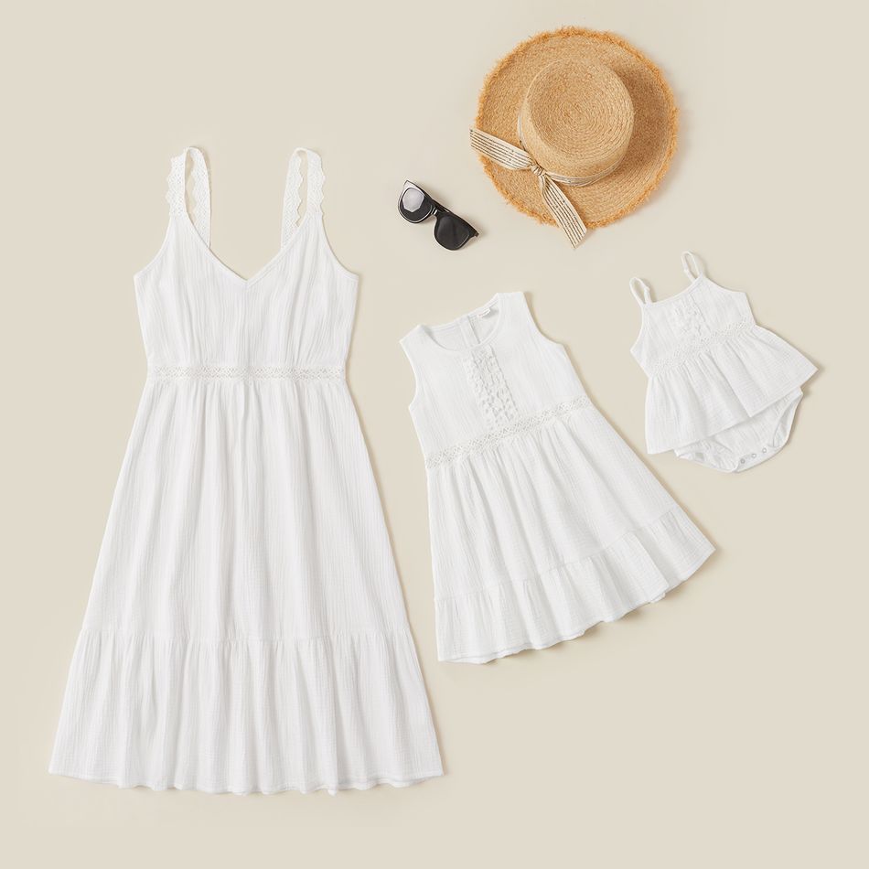 Mosaic 100% Cotton Solid Matching Midi Dress White