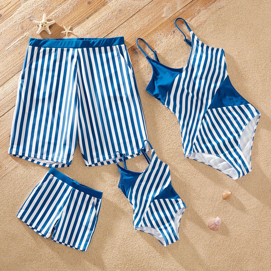Stripe Print Family Matching Look Swimwears Blue