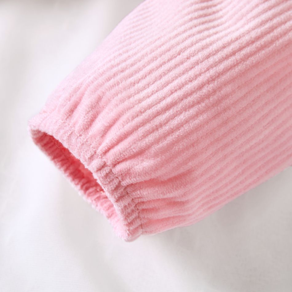 Baby Girl Pink Corduroy Rabbit Floral Print Suspender Jumpsuits Pink big image 4