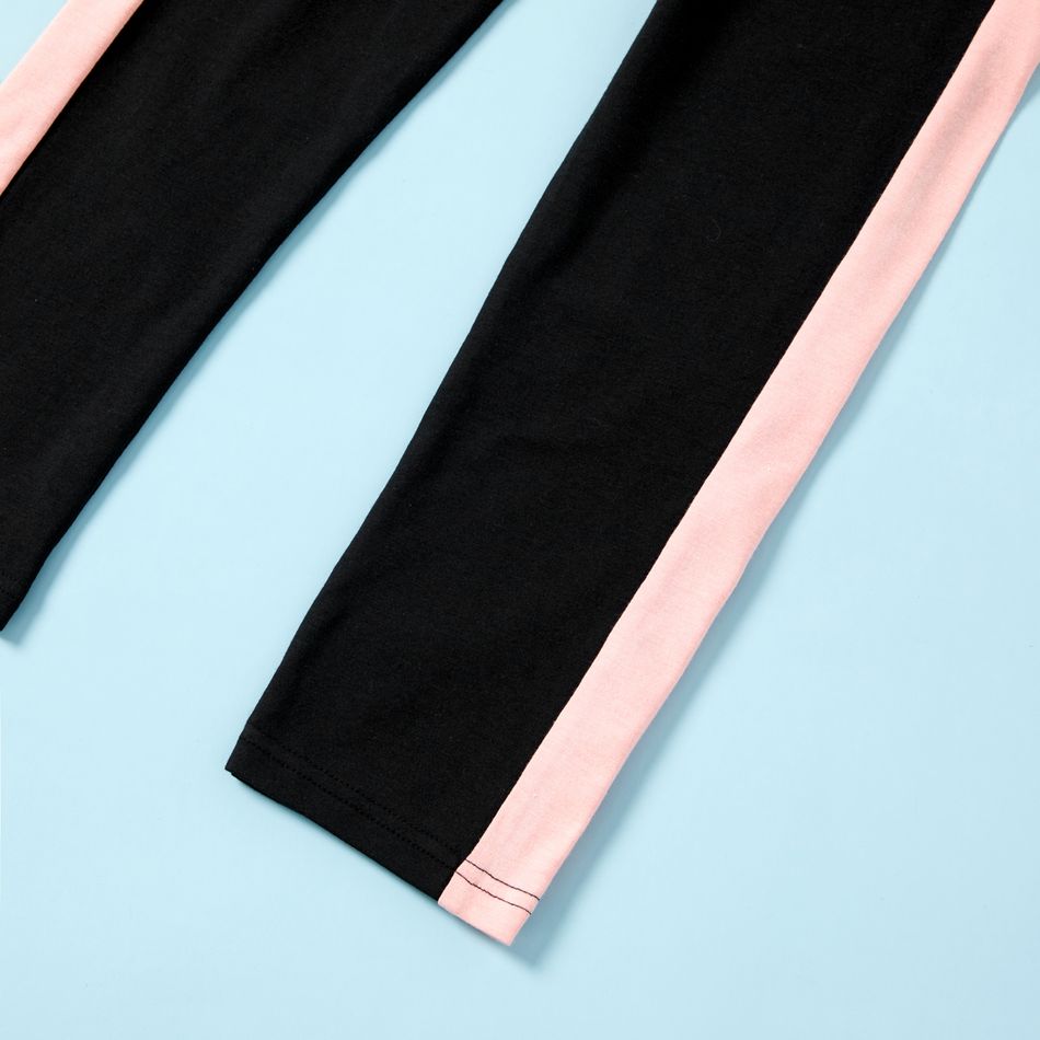 2-piece Kid Girl Letter Print Tie Knot Long-sleeve Tee and Colorblock Pants Set Black big image 5