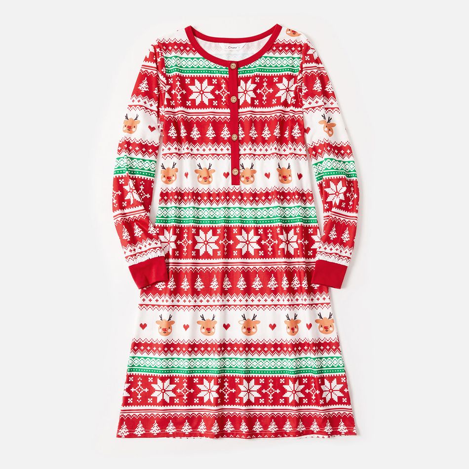 Family Matching Allover Red Christmas Snowflake Print Long-sleeve Pajamas Set(Flame Resistant) Red big image 3