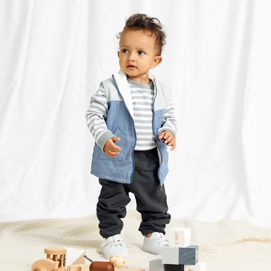 100% Cotton 3pcs Stripe Print Long-sleeve Baby Set Blue big image 6