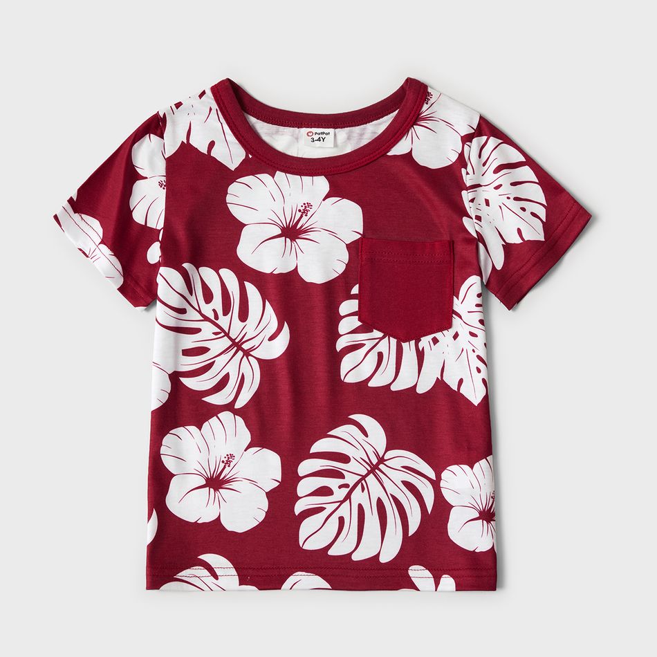 Mosaic Floral Print Family Matching Claret-red Sets Red big image 10