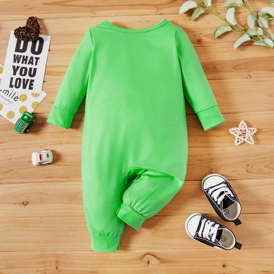 Baby Boy Vehicle Truck Print Long-sleeve Jumpsuit Green big image 3