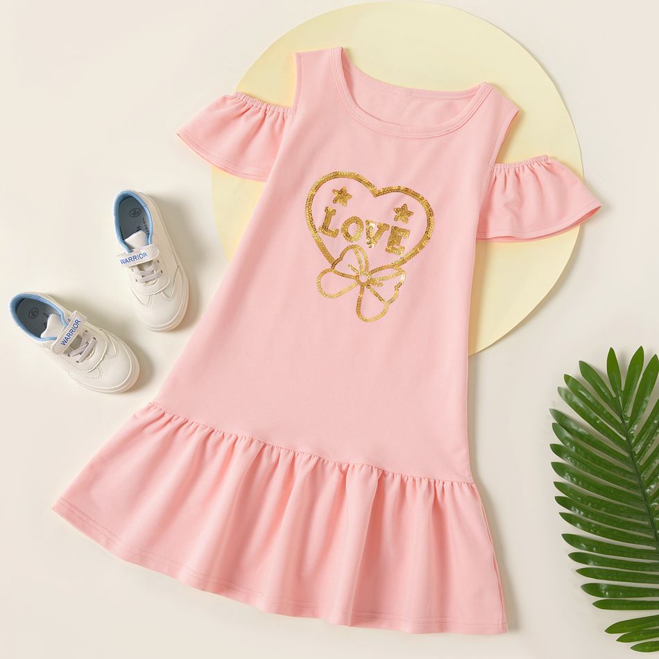 Criança Menina Recorte Estampado de laço Vestidos Rosa big image 1