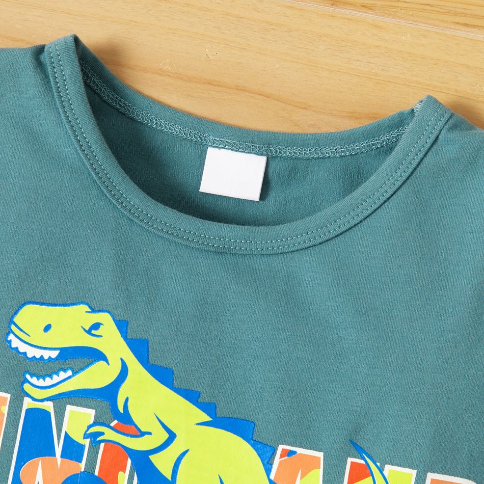 طفل الصبي قميص قصير ديناصور طباعة فيروز