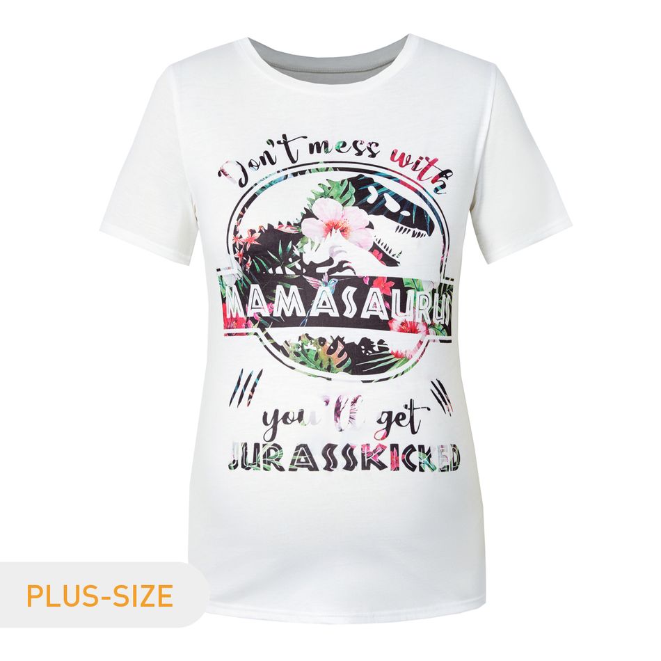 Maternity Street style Print Round collar Short Sleeve T-shirt White