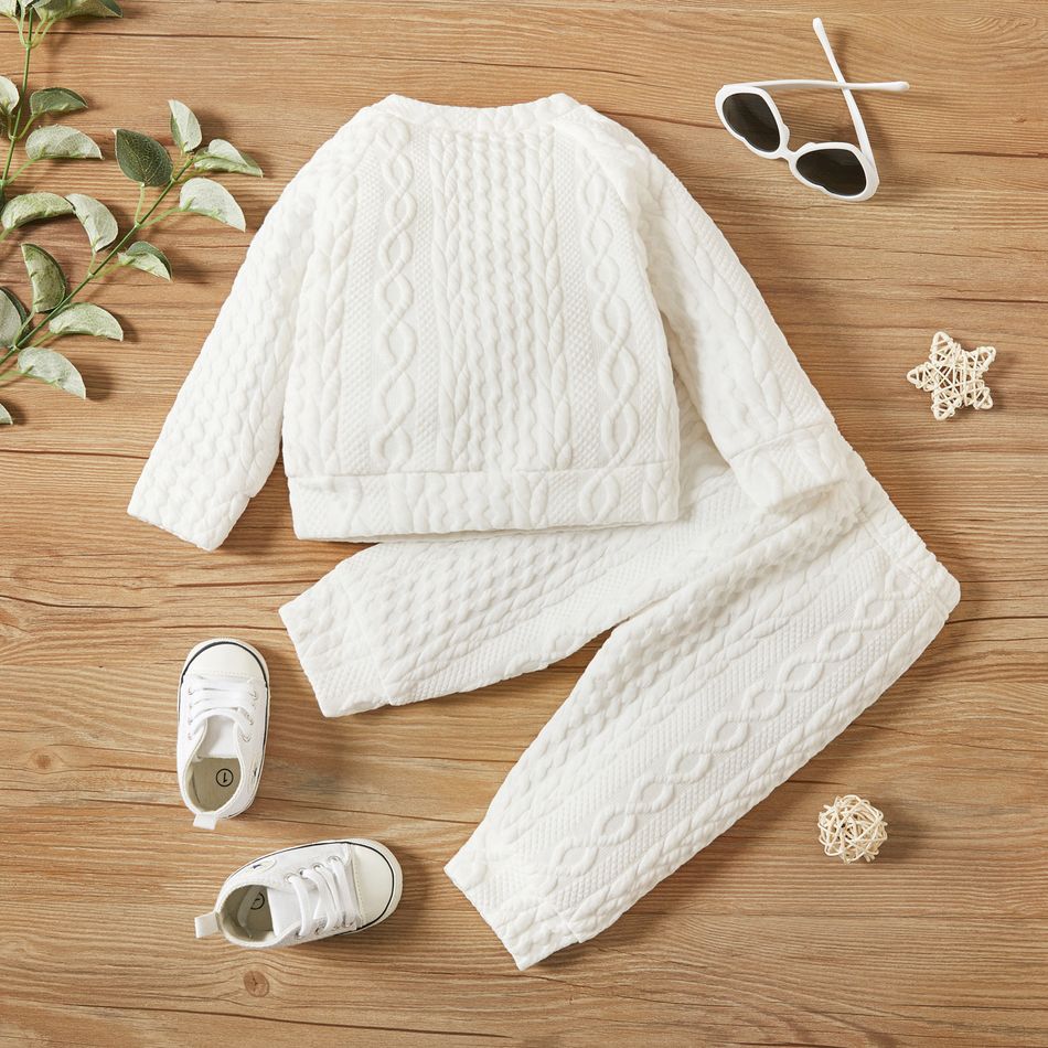 2pcs Baby Boy/Girl Solid Long-sleeve Imitation Knitting Set White big image 2