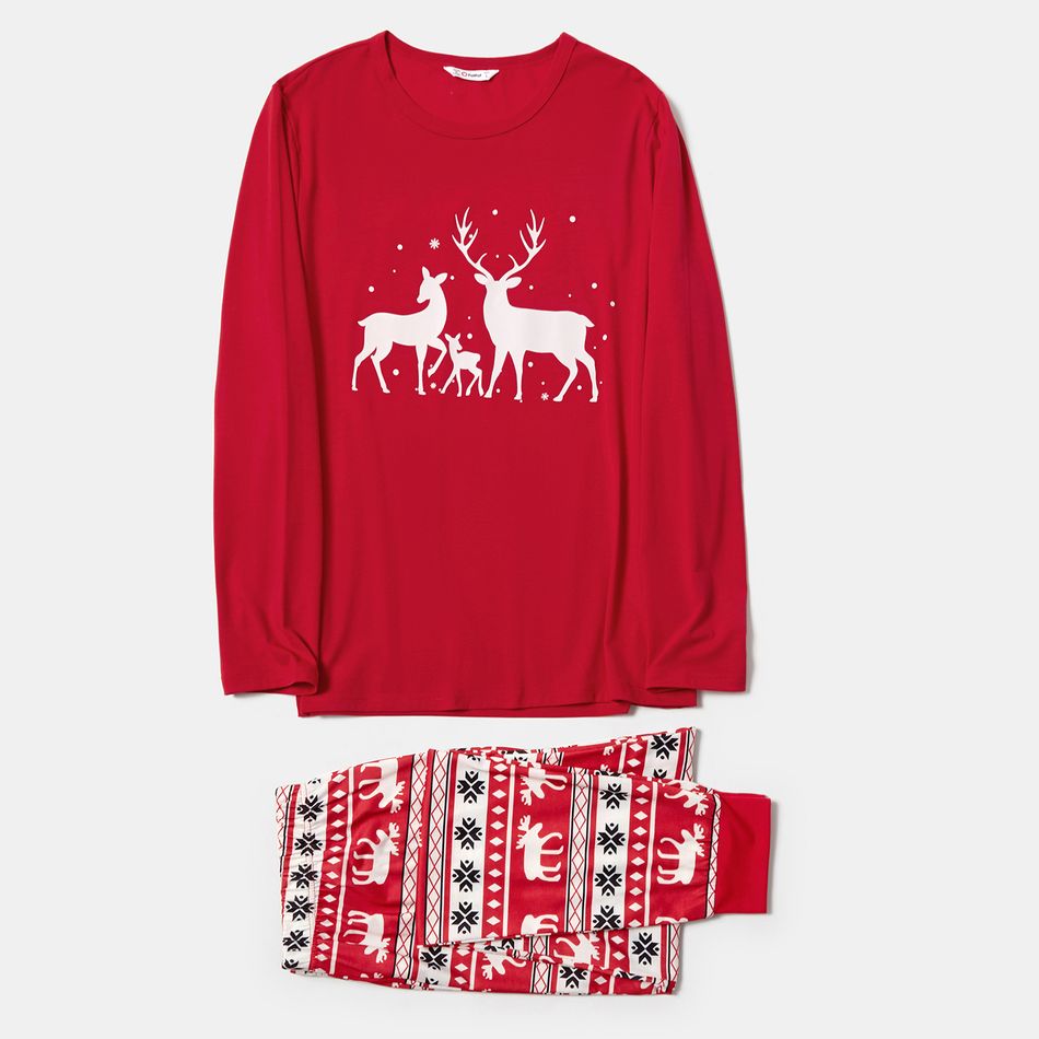 Christmas Family Reindeer Print Matching Pajamas Sets (Flame Resistant) Red big image 3