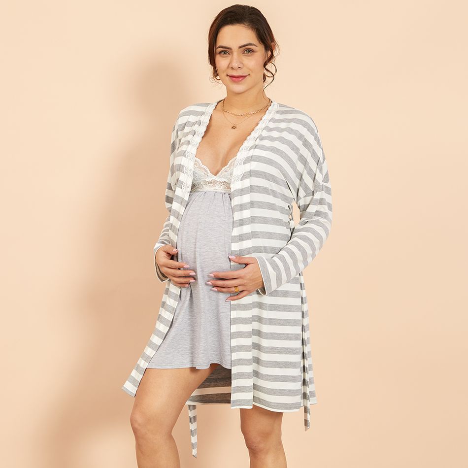 Maternity Stripes Plain housecoat Grey