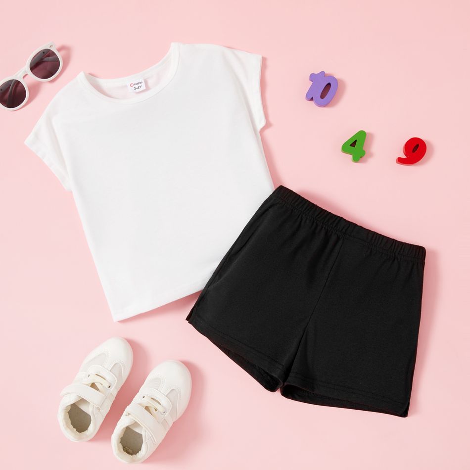 Multi Color Solid Top and Shorts Athleisure Set for Toddlers / Kids White