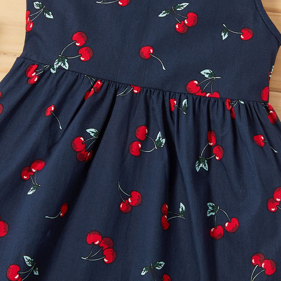 100% Cotton Cherry Print Backless Sleeveless Baby Dress Royal Blue big image 4