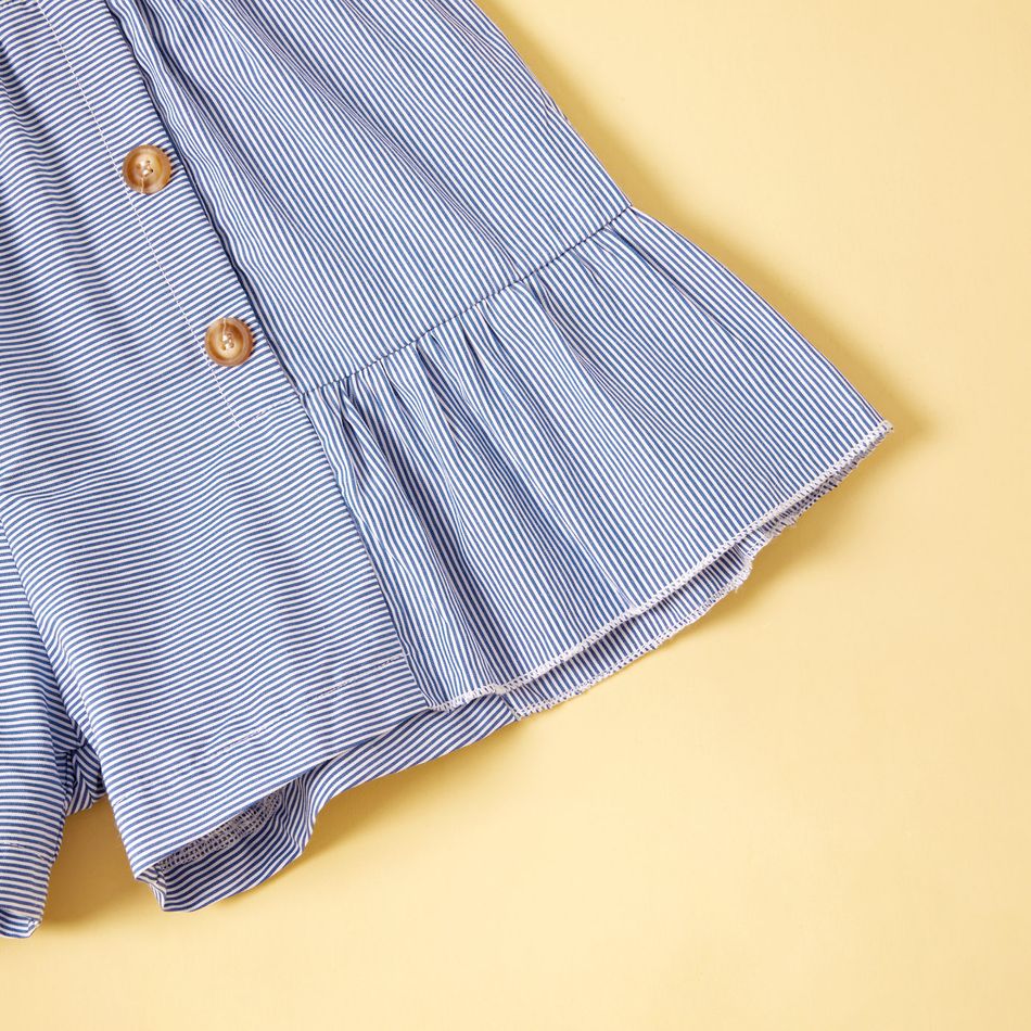 Beautiful Kid Girl 2-piece Flutter-sleeve Ruffled Stripe Print Shorts Suits White big image 5