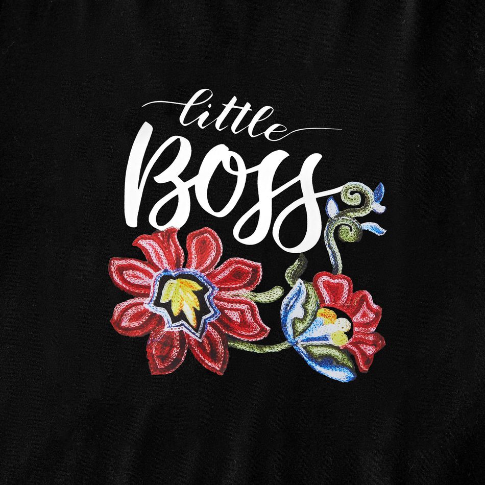 Embroidered Floral Print Family Matching Black/Red Sets Black big image 9