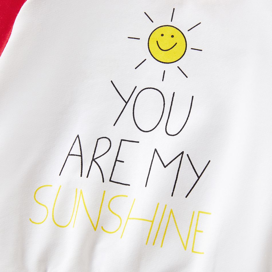 Letter and Sun Print Long-sleeve Red and White Baby Pullover Top White big image 3