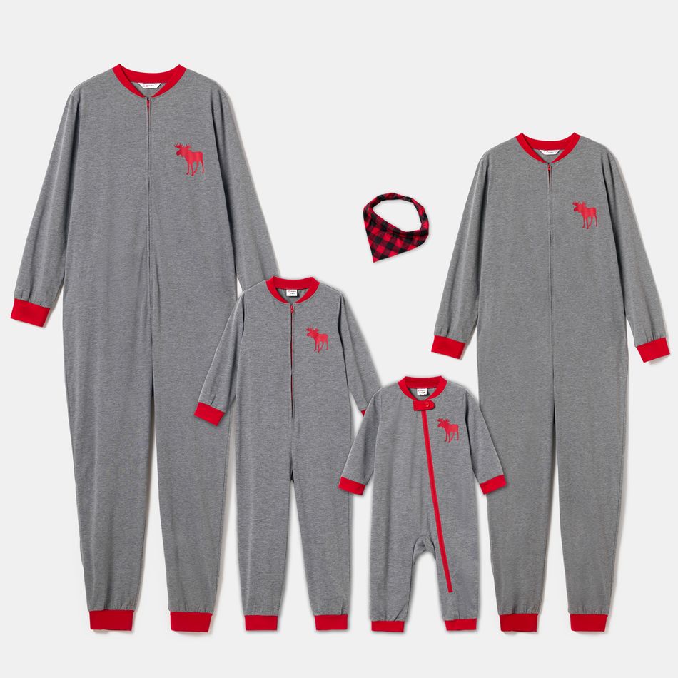 Family Matching Reindeer Christmas Onesies Pajamas Sets（Flame Resistant） Grey big image 2