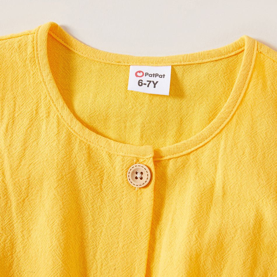 Kid Girl Short-sleeve Solid 100% Cotton Rompers Yellow big image 5