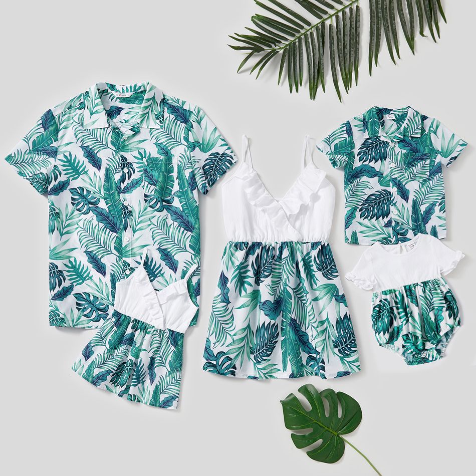 Leaves Print Family Matching Tops Green/White