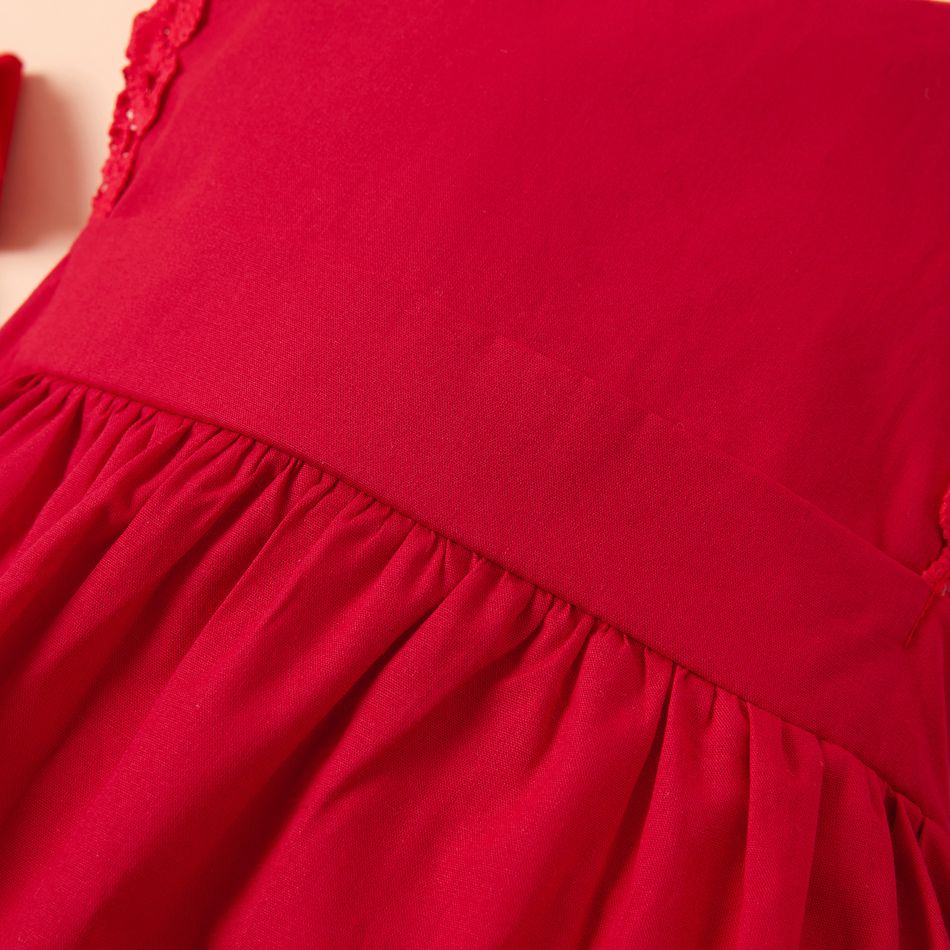 100% Cotton Lace decor Flutter-sleeve Red Baby Set Red big image 4