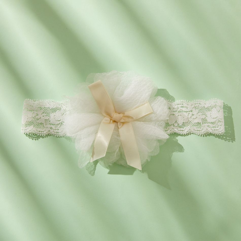 Pretty Solid Flower Hairband for Girls White big image 3