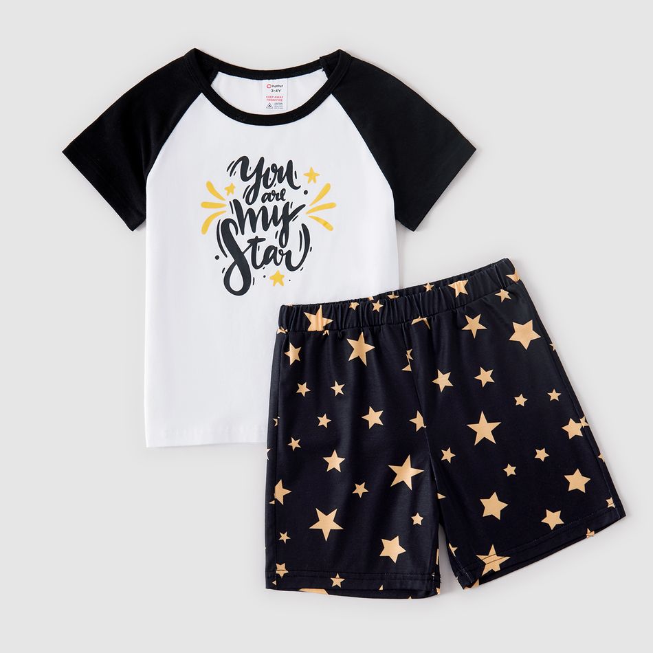 Family Matching Letter and Star Print Short-sleeve Pajamas Set (Flame Resistant) Black/White big image 6