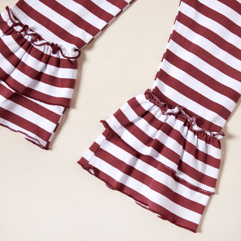 Stylish Cocktail Letter Print Ruffled Longsleeves Tee and Striped Pants Set Brick red big image 5