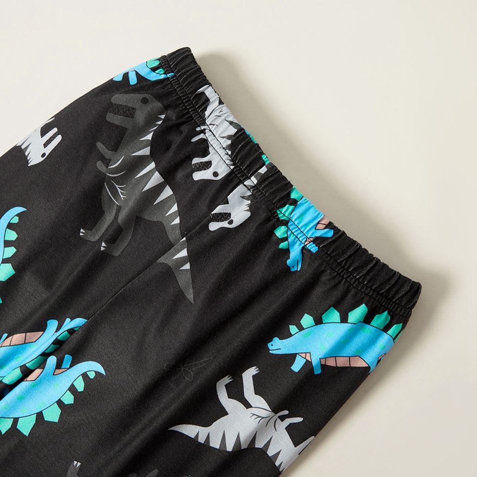 2-piece Kid Boy Dinosaur Letter Allover Print Hooded Sweatshirt and Pants Set Black big image 3