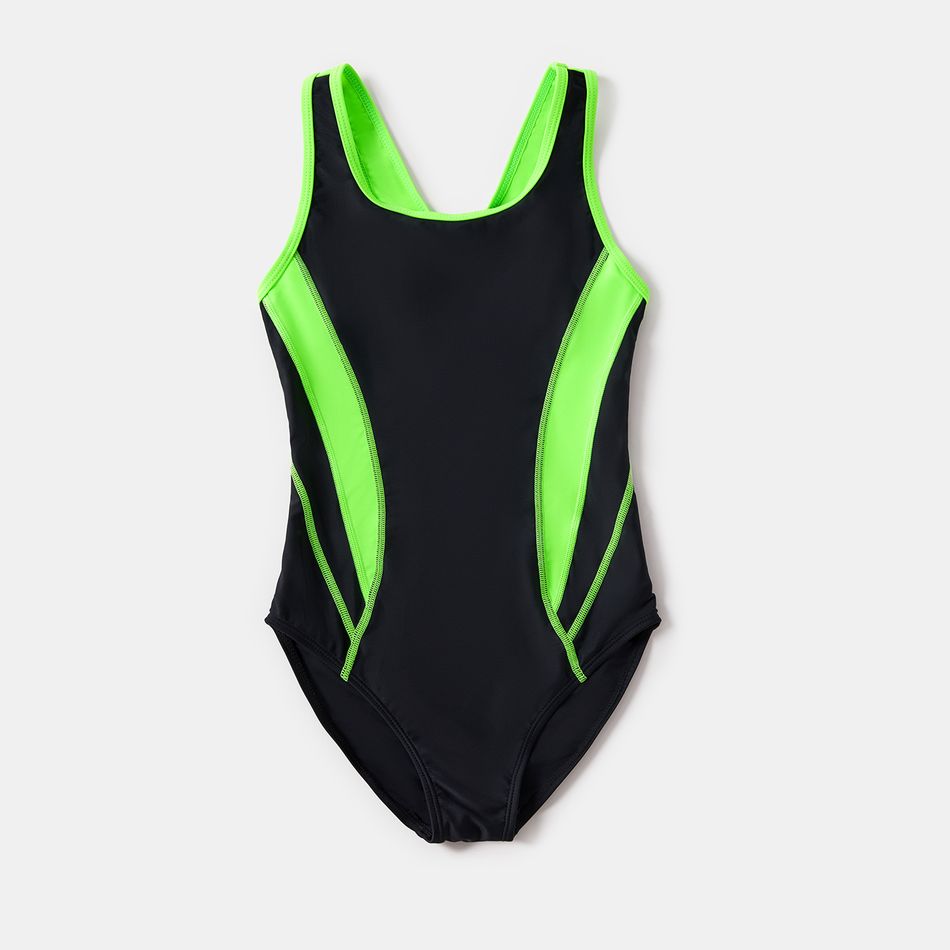 Color Block One-piece Swimwear for Kids Black